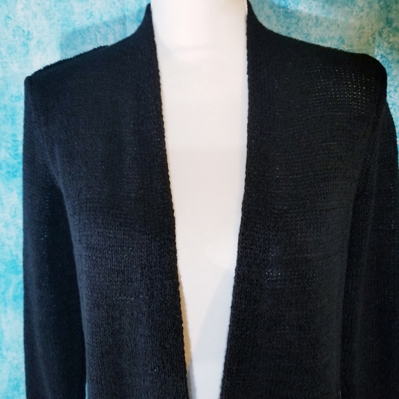 LOFT Black Knit Open Drape Cardigan Sweater - Picture 2 of 14
